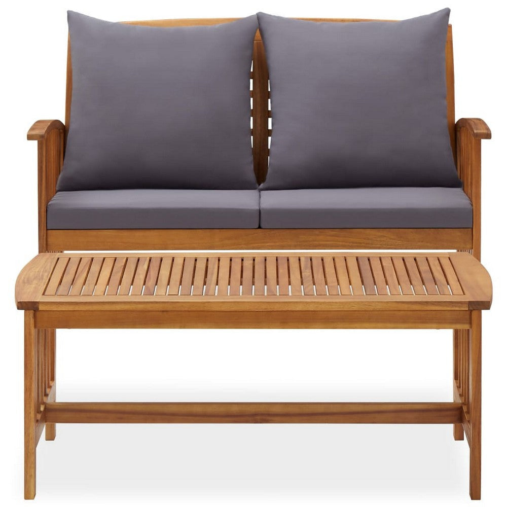 Mia 2pc Loveseat Sofa and Coffee Table Set Slatted Acacia Wood Gray BM325947