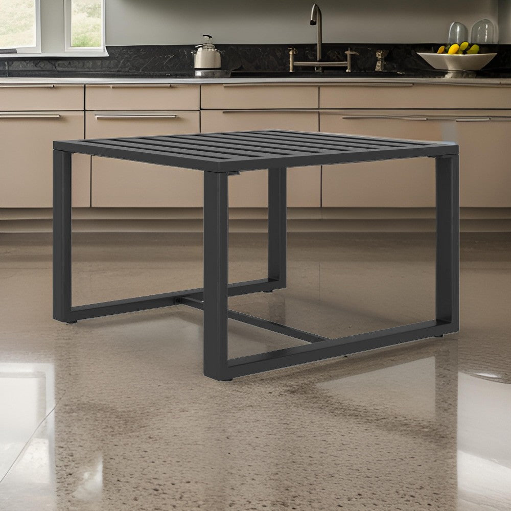 Outdoor Coffee Table with 24 Inch Slatted Top, Dark Gray Aluminum