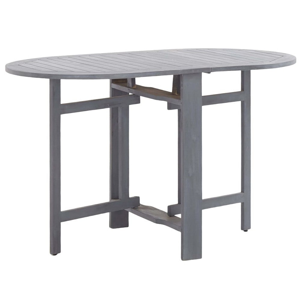 Oval Outdoor Dining Table, Foldable Design, 48 Inch, Gray Acacia Wood