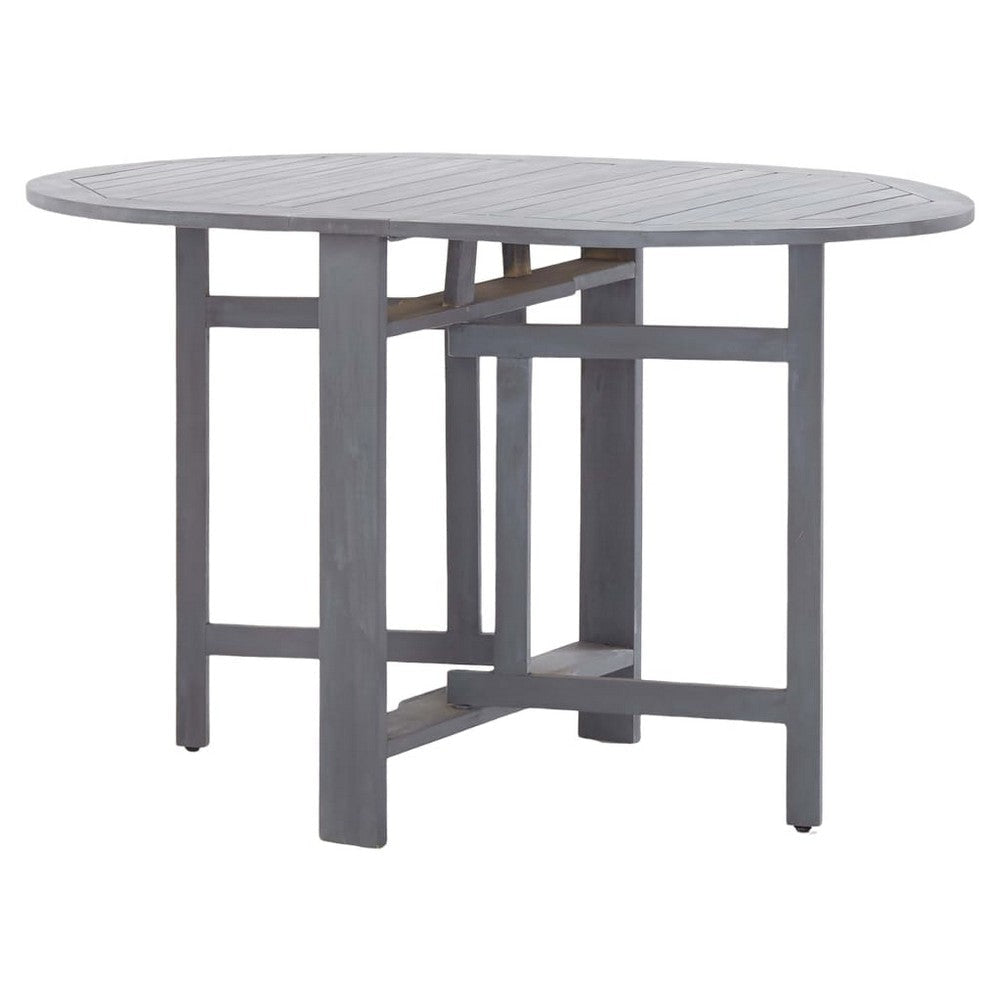 Oval Outdoor Dining Table Foldable Design 48 Inch Gray Acacia Wood BM325949