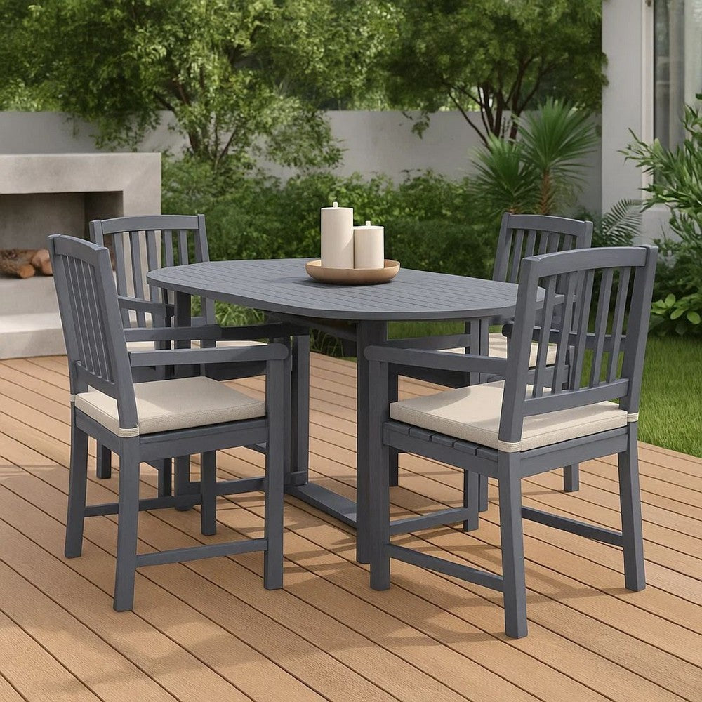 Oval Outdoor Dining Table, Foldable Design, 48 Inch, Gray Acacia Wood