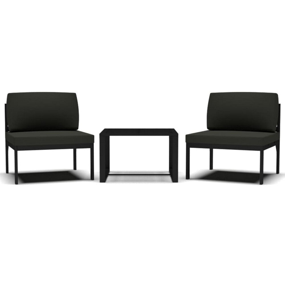 3pc Modular Outdoor Sofa Chair and Table Set, Gray Aluminum, Polyester