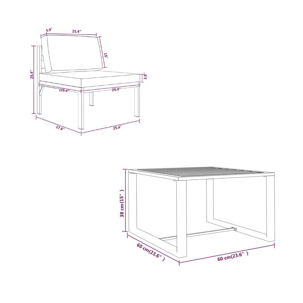 3pc Modular Outdoor Sofa Chair and Table Set Gray Aluminum Polyester BM325950