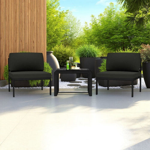 3pc Modular Outdoor Sofa Chair and Table Set, Gray Aluminum, Polyester