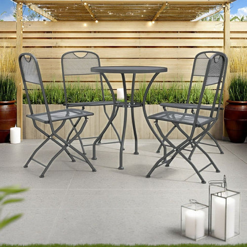 Yoko 5pc Outdoor Breakfast Dining Bistro Set, Gray, Folding Metal