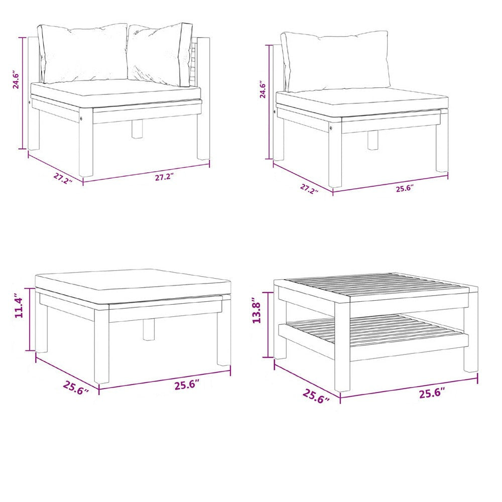 Outdoor 5pc Modular Sofa Set Slatted Coffee Table Brown Acacia Wood BM325953