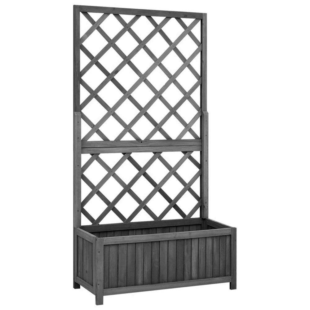 Madie Outdoor Garden Planter, Trellis Design, 53 Inch Black Fir Wood