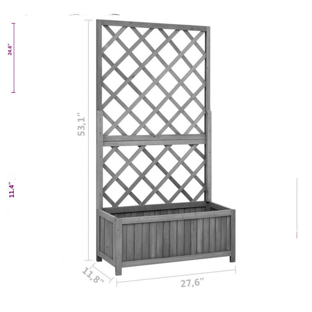 Madie Outdoor Garden Planter, Trellis Design, 53 Inch Black Fir Wood