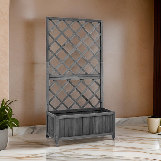 Madie Outdoor Garden Planter, Trellis Design, 53 Inch Black Fir Wood