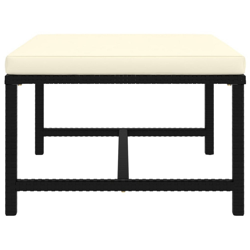 Reno Outdoor Sectional Footrest Ottoman Black Rattan Ivory Polyester BM325957