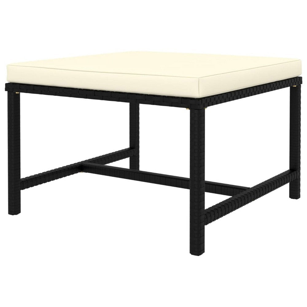 Reno Outdoor Sectional Footrest Ottoman Black Rattan Ivory Polyester BM325957