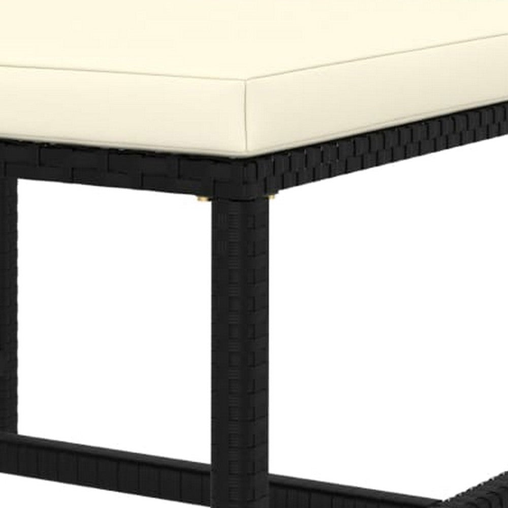 Reno Outdoor Sectional Footrest Ottoman Black Rattan Ivory Polyester BM325957