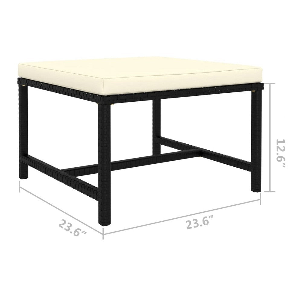 Reno Outdoor Sectional Footrest Ottoman Black Rattan Ivory Polyester BM325957