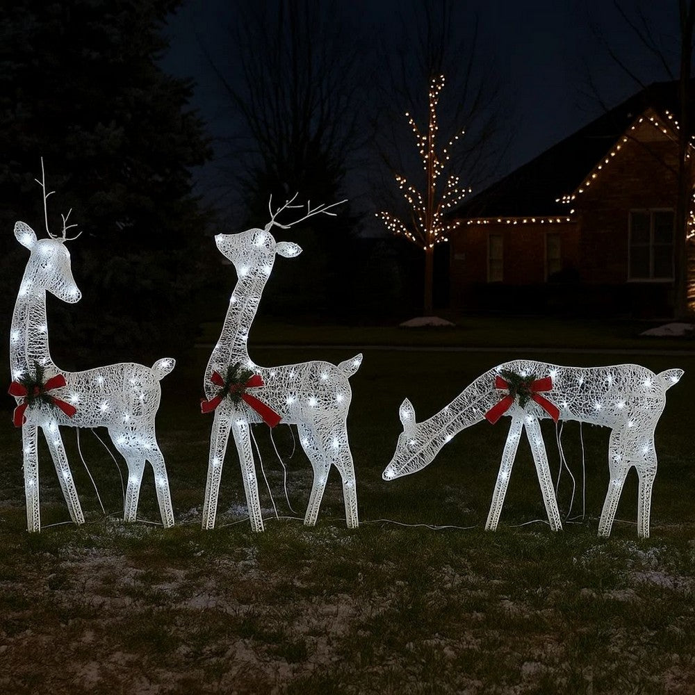 Outdoor 3 Reindeer Christmas Decoration, 90 Cool White LEDs, Steel
