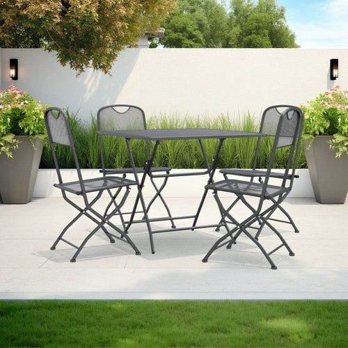 Yoko 5pc Outdoor Dining Breakfast Set, Dark Gray Folding Metal Frame