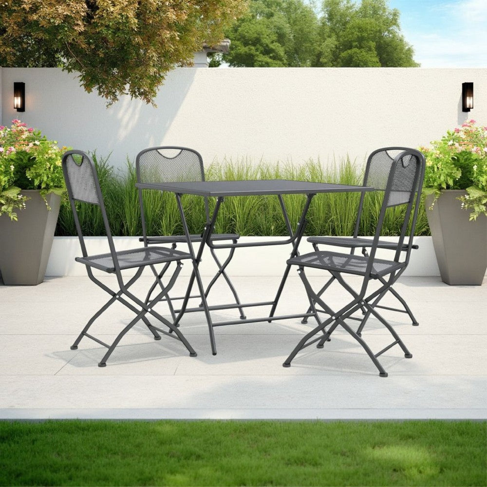 Yoko 5pc Outdoor Dining Breakfast Set, Dark Gray Folding Metal Frame