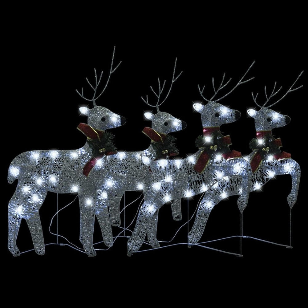 Outdoor 4 Reindeer Christmas Decor, 80 Cool White LEDs, Silver Metal