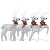 Outdoor 4 Reindeer Christmas Decor 80 Cool White LEDs Silver Metal BM325960