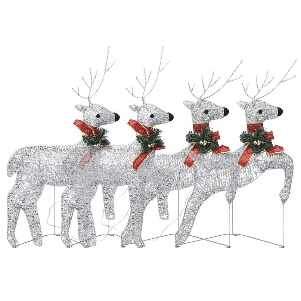 Outdoor 4 Reindeer Christmas Decor 80 Cool White LEDs Silver Metal BM325960