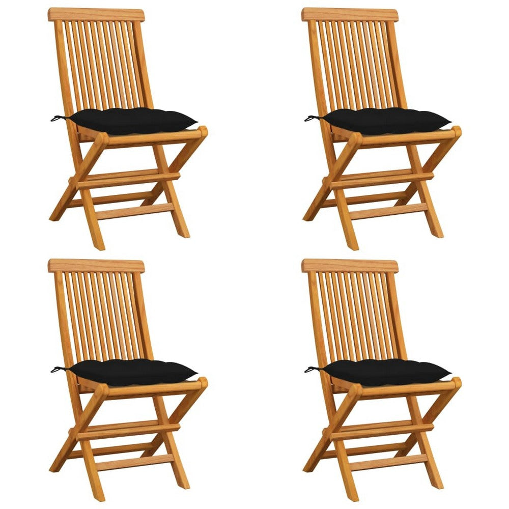 Outdoor Dining Chair Set of 4, Foldable Slatted Solid Teak Wood, Brown
