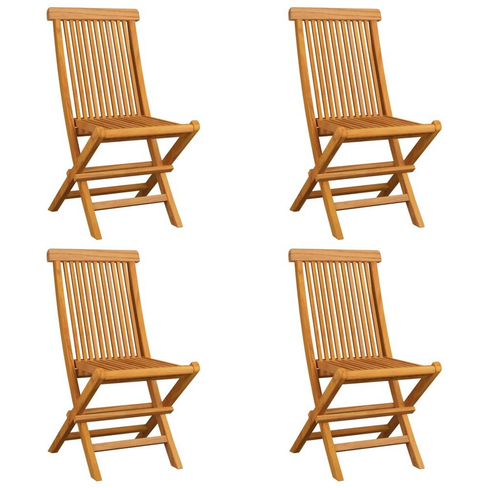 Outdoor Dining Chair Set of 4 Foldable Slatted Solid Teak Wood Brown BM325961