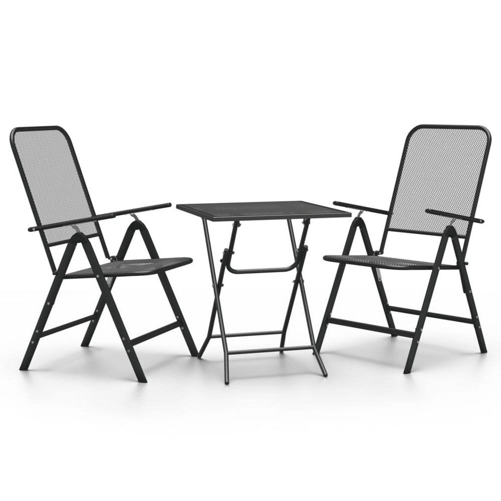 Zofi 3pc Outdoor Breakfast Table and Chairs Set, Folding, Dark Gray