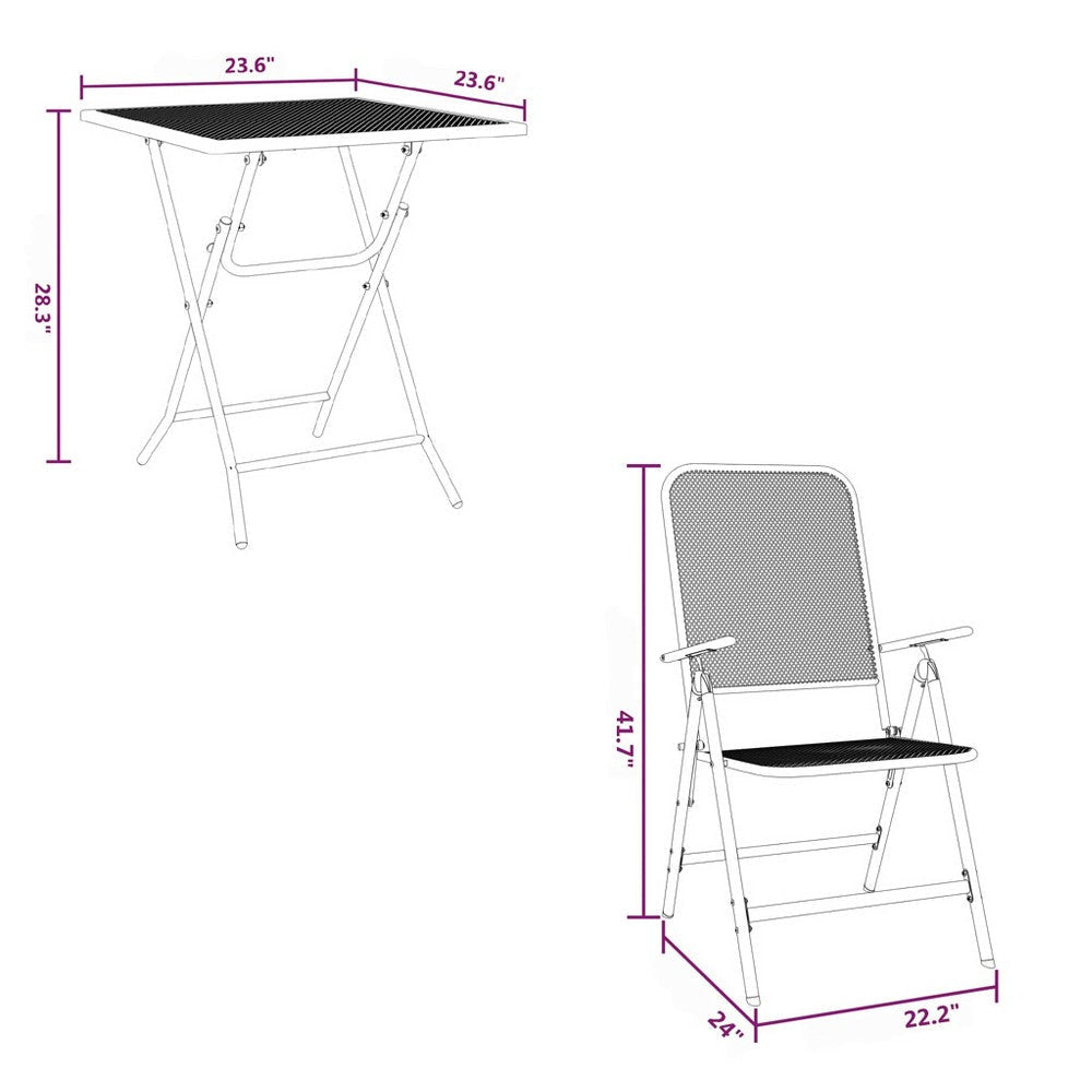 Zofi 3pc Outdoor Breakfast Table and Chairs Set Folding Dark Gray BM325962