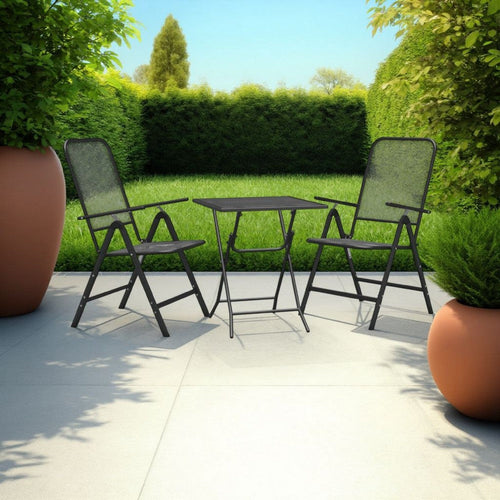 Zofi 3pc Outdoor Breakfast Table and Chairs Set, Folding, Dark Gray