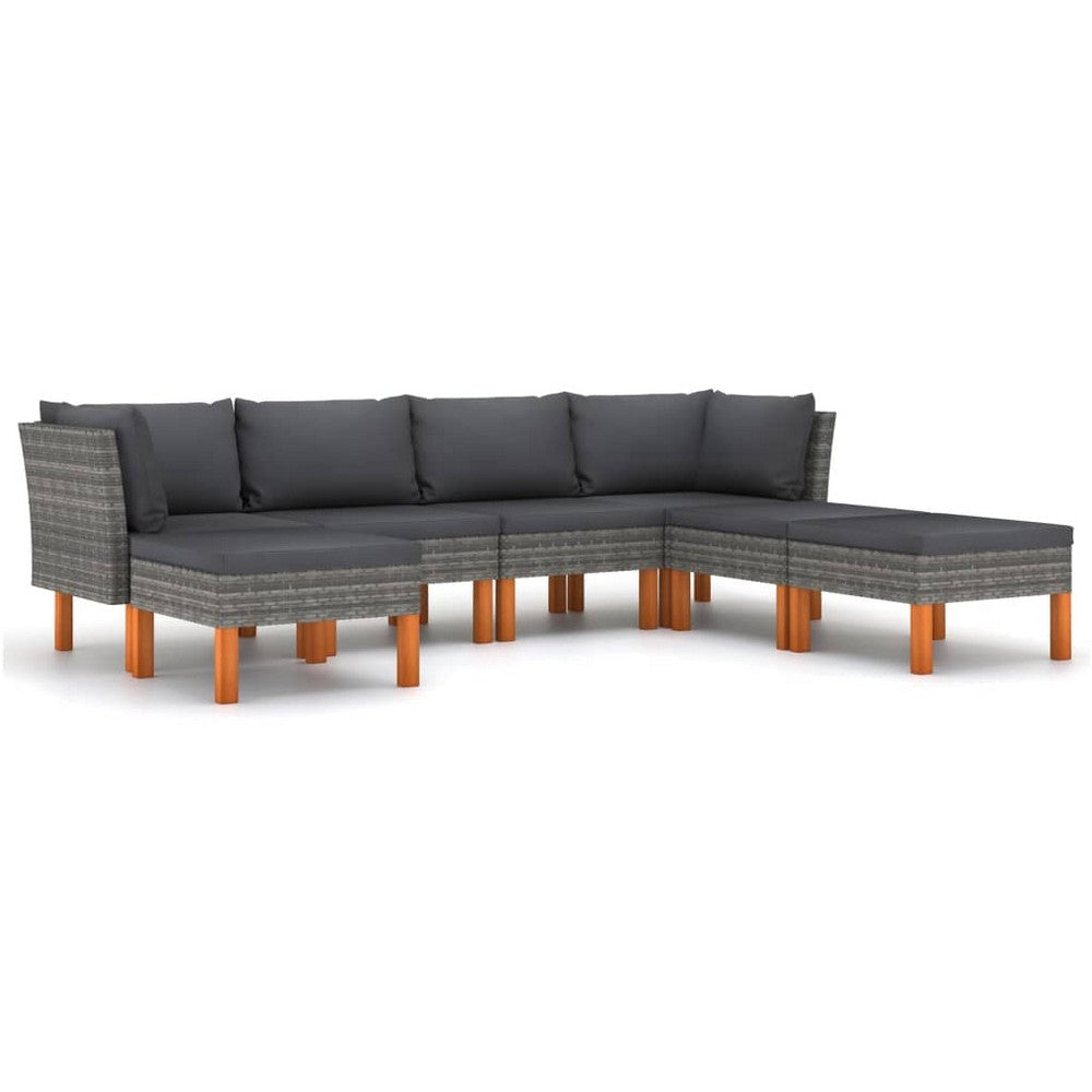 Reem 7pc Modular Sofa and Ottoman Set, Rattan Frame, Gray Polyester
