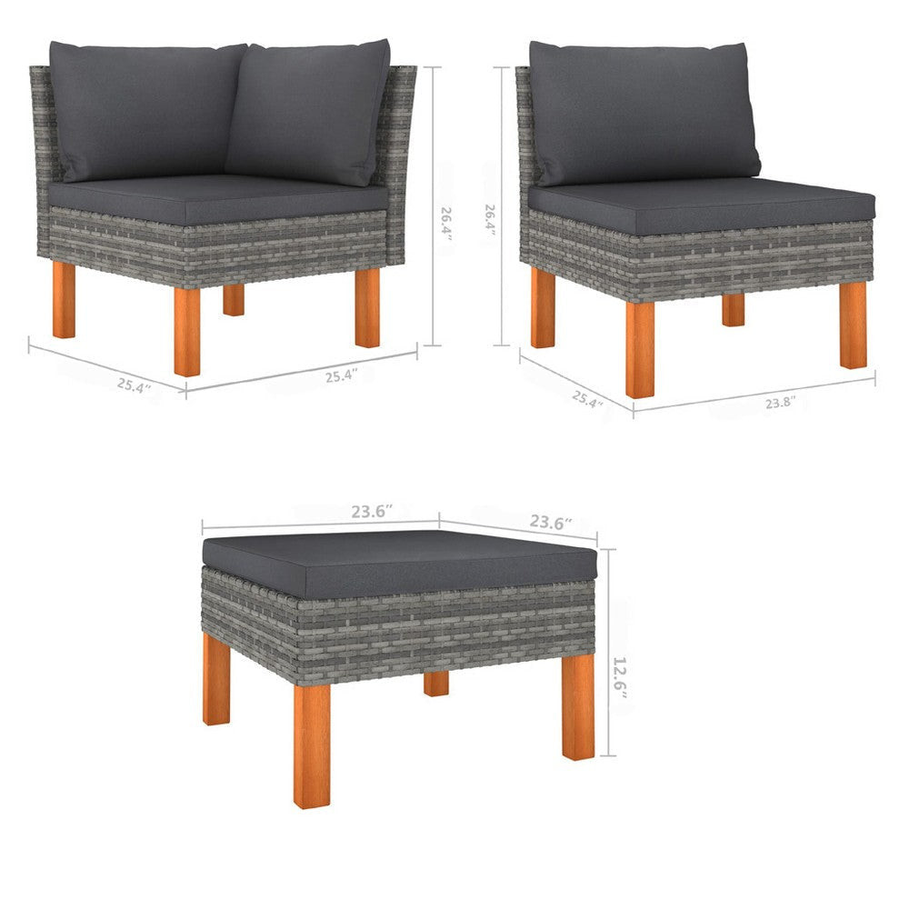 Reem 7pc Modular Sofa and Ottoman Set Rattan Frame Gray Polyester BM325963