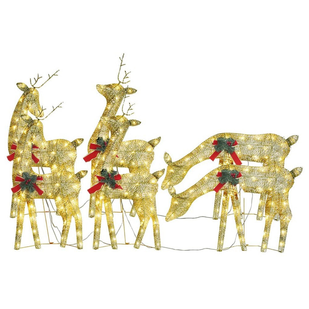 Outdoor 6 Reindeer Christmas Decoration Red Bow 180 Gold LEDs Steel BM325964