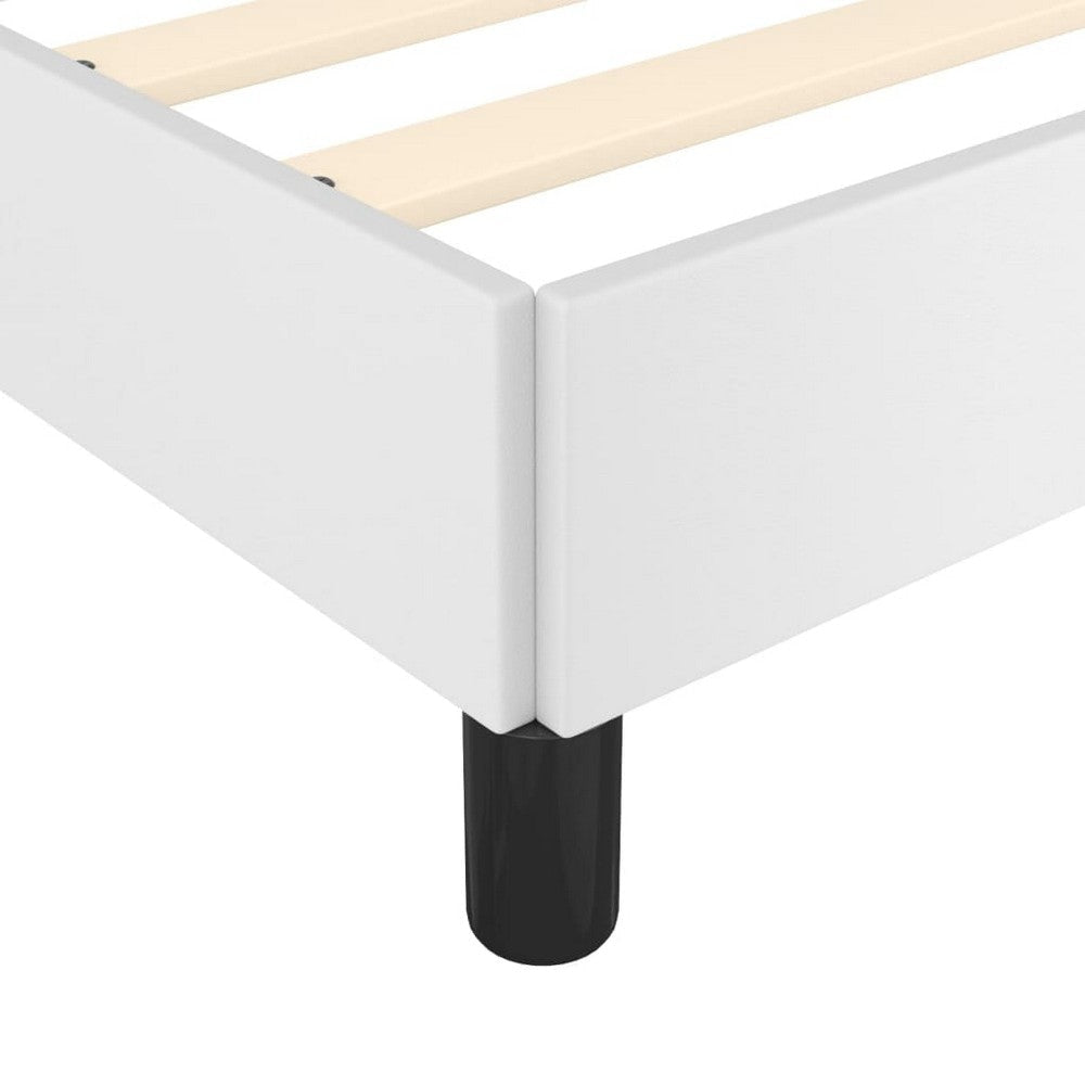Queen Size Bed White Faux Leather Upholstered Headboard Wood Slats BM325967