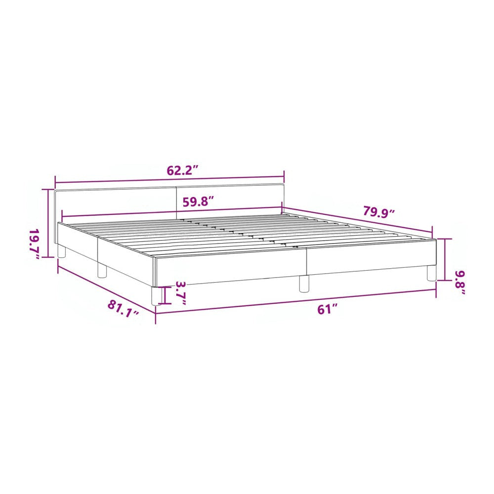 Queen Size Bed White Faux Leather Upholstered Headboard Wood Slats BM325967