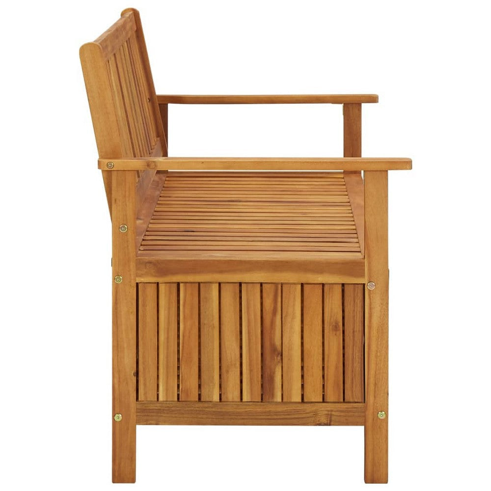 Outdoor Storage Bench Slatted 47 Inch Natural Brown Acacia Wood BM325968