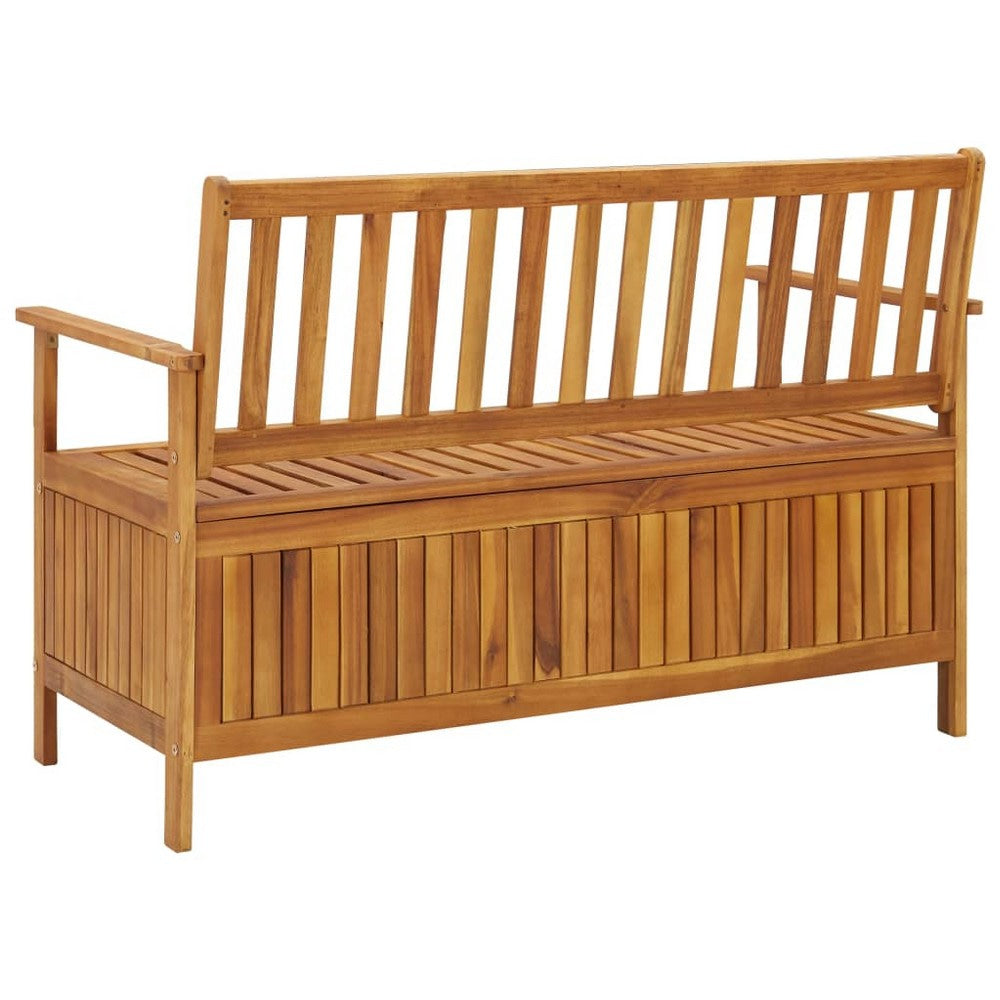 Outdoor Storage Bench Slatted 47 Inch Natural Brown Acacia Wood BM325968