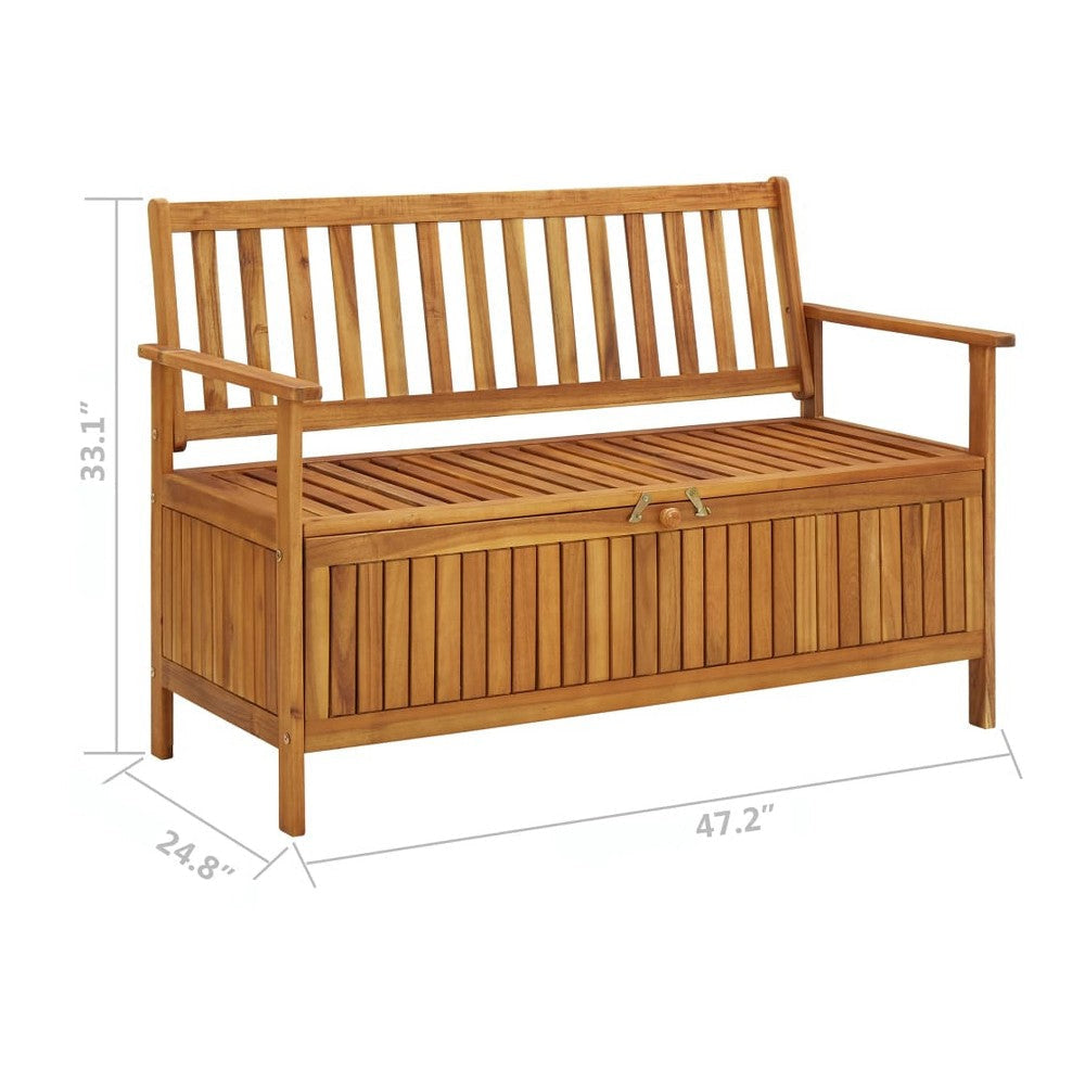 Outdoor Storage Bench Slatted 47 Inch Natural Brown Acacia Wood BM325968