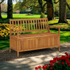 Outdoor Storage Bench, Slatted, 47 Inch Natural Brown Acacia Wood
