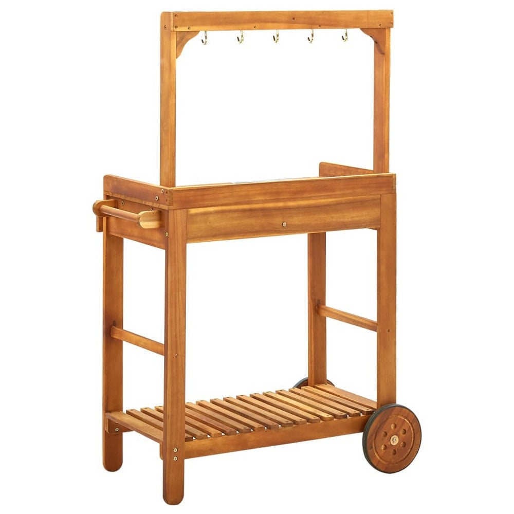 Outdoor Rolling Garden Cart on Wheels Multi Purpose w Tray Brown BM325969