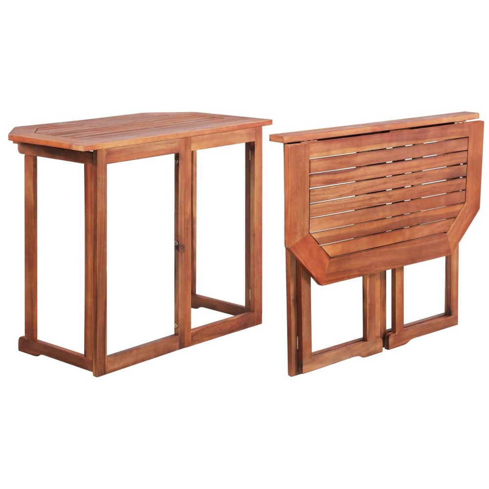 Outdoor Bistro Table, Foldable Design, 35 Inch Brown Solid Acacia Wood