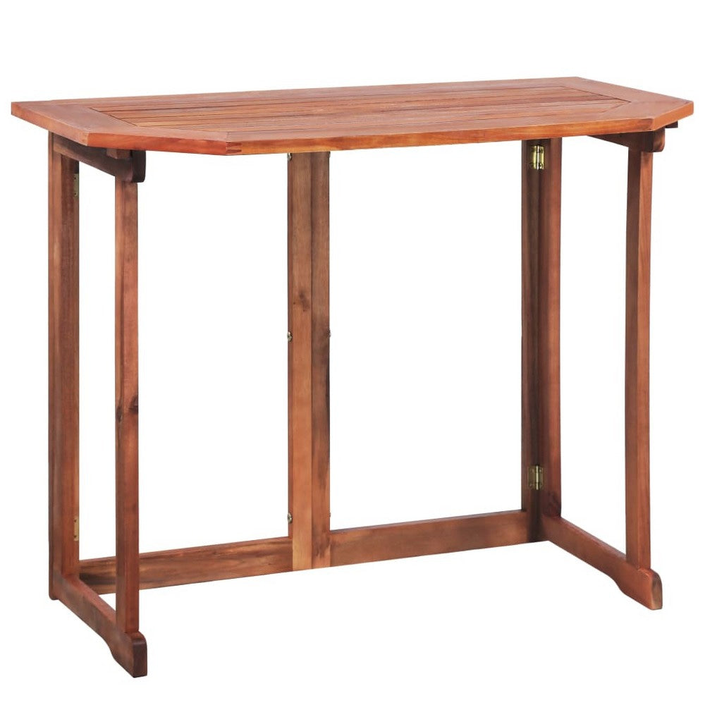Outdoor Bistro Table Foldable Design 35 Inch Brown Solid Acacia Wood BM325970