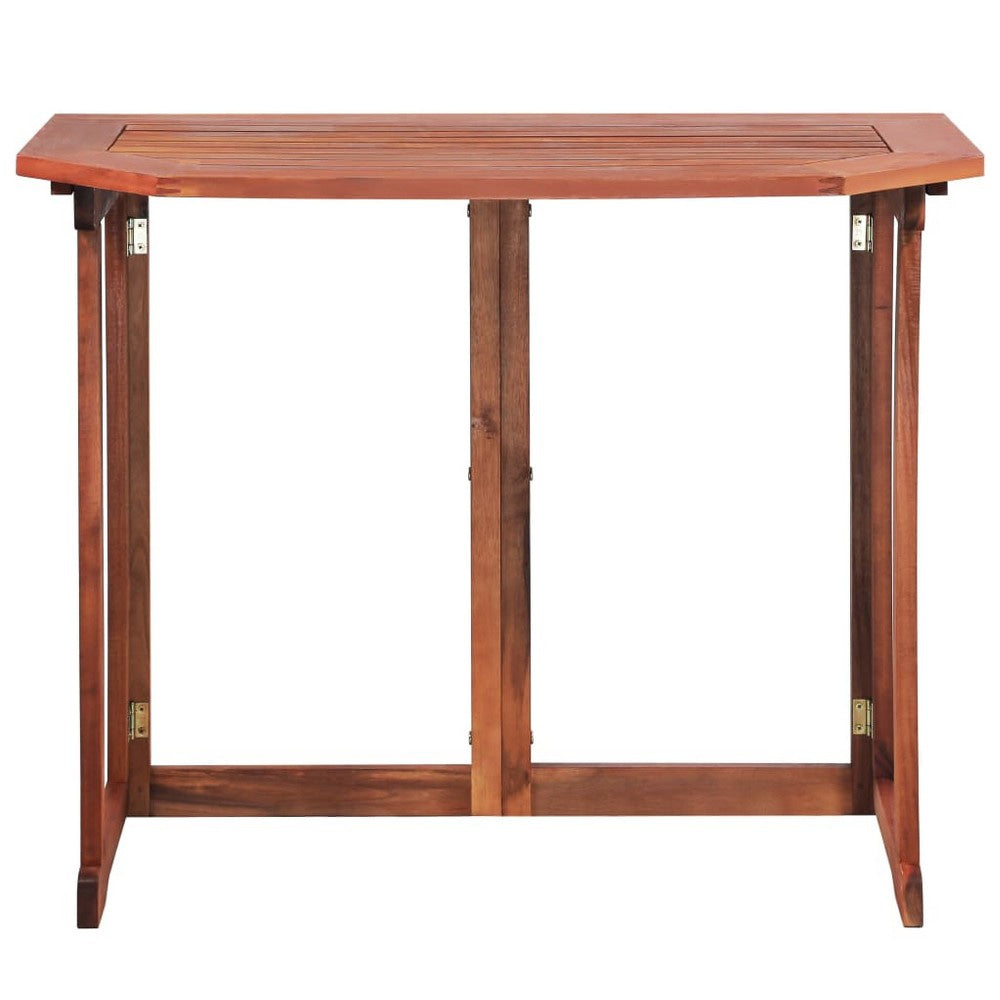 Outdoor Bistro Table Foldable Design 35 Inch Brown Solid Acacia Wood BM325970