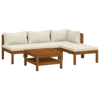 Lina Outdoor 5pc Modular Sofa Set, Brown Acacia Wood Coffee Table