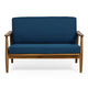 2pc Outdoor Loveseat and Table Set, Teal Cushions, Brown Wood Frame