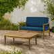 2pc Outdoor Loveseat and Table Set, Teal Cushions, Brown Wood Frame