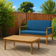 2pc Outdoor Loveseat and Table Set, Teal Cushions, Brown Wood Frame