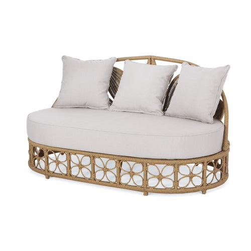 Outdoor Sofa Daybed, PE Rattan Woven Frame, Cushions, Natural Brown