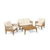 Oud 4pc Outdoor Sofa Set, Woven Rope Design, Natural Brown Acacia Wood