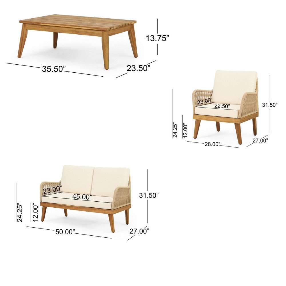 Oud 4pc Outdoor Sofa Set, Woven Rope Design, Natural Brown Acacia Wood