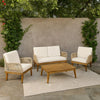 Oud 4pc Outdoor Sofa Set, Woven Rope Design, Natural Brown Acacia Wood