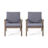 Elin Outdoor Club Chair Set of 2 Acacia Wood Frame Gray Cushions BM325976